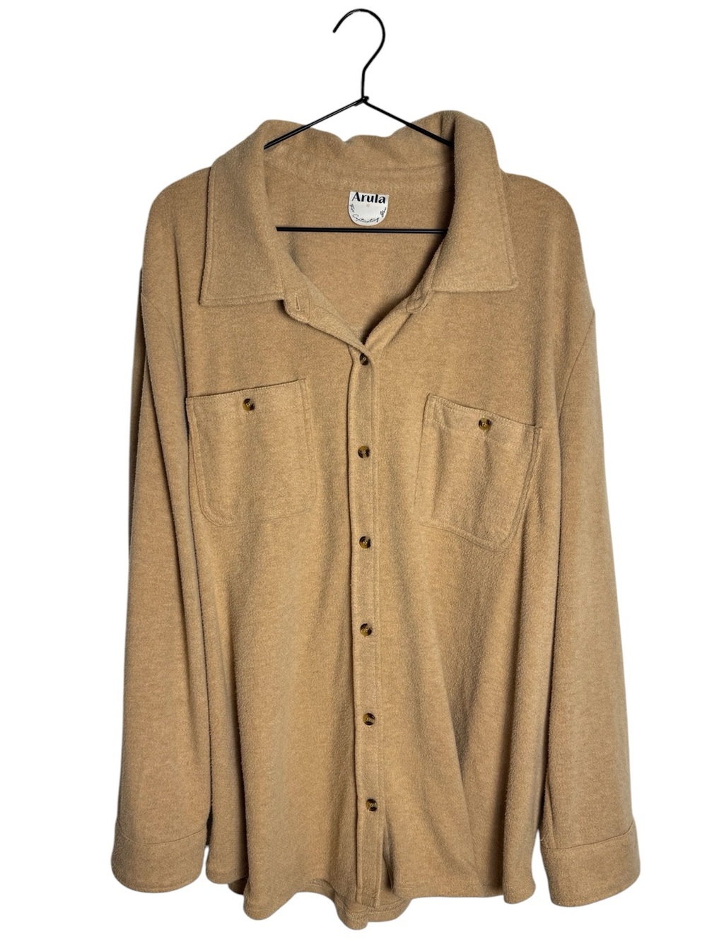 Arula Camel Tan Fleece Shacket Button Front Shirt Jacket Size C 3X